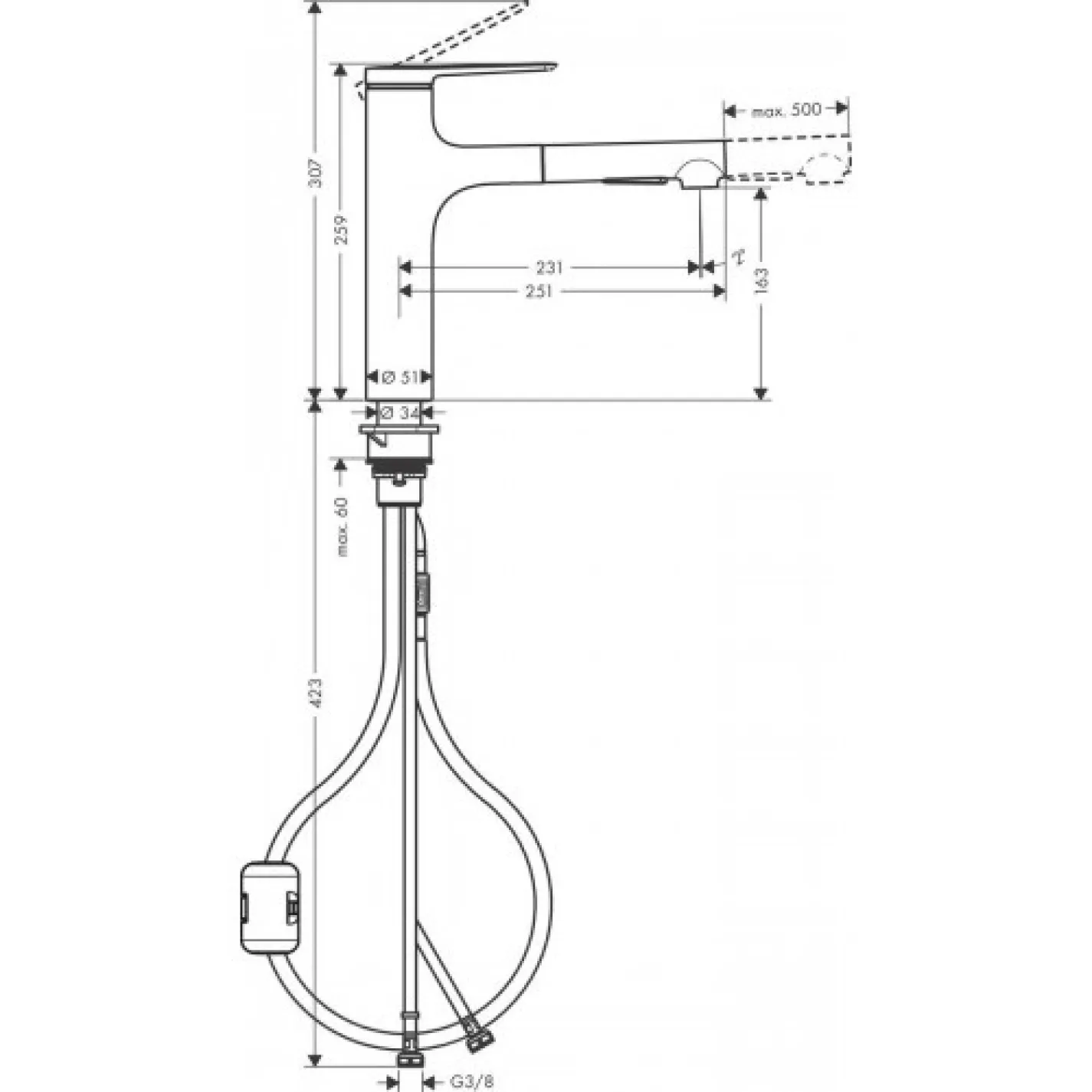 Змішувач для кухні Hansgrohe Zesis M33 160 з витяжним душем (74801000) - Фото 1